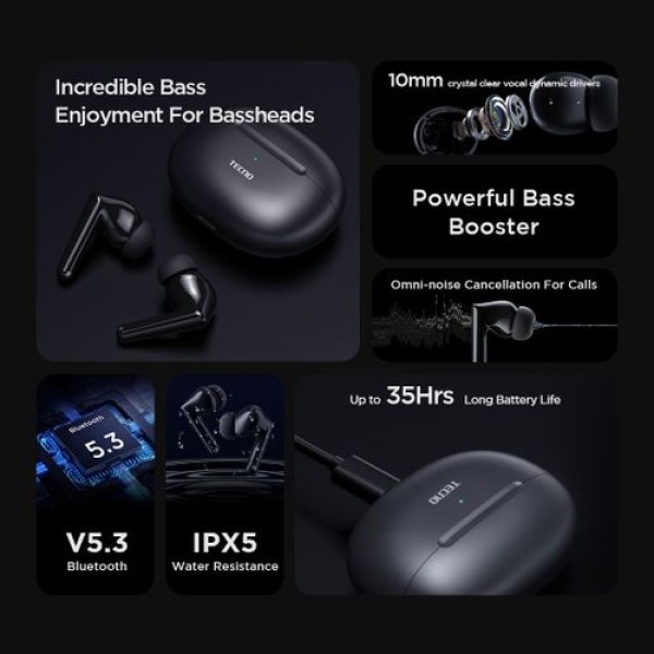 TECNO TWS Bud 3 Long Lasting Wireless Earbuds